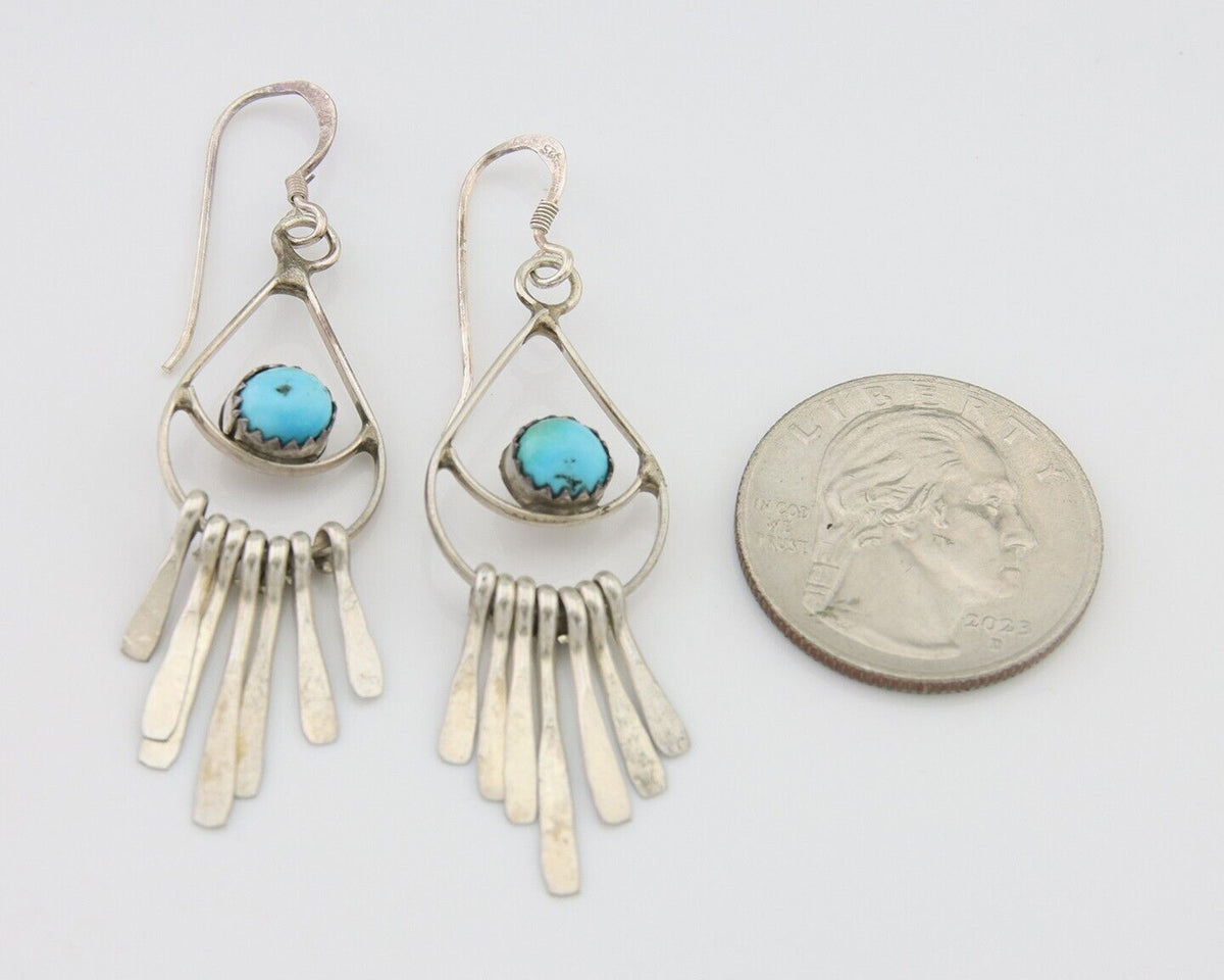 Navajo Dangle Earrings 925 Silver Natural Turquoise Artist Signed JB C.80's