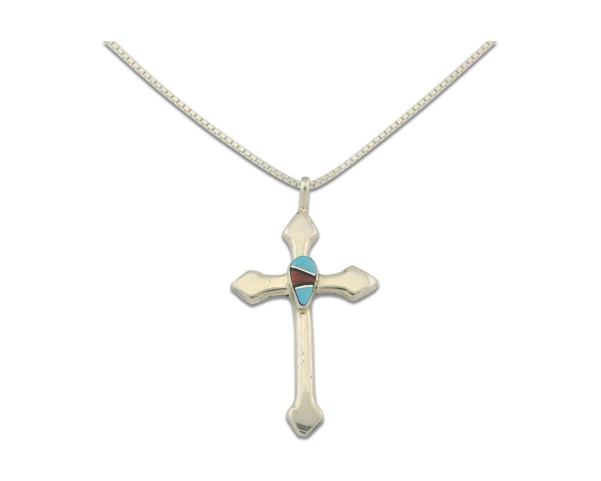 Navajo Cross Necklace Sterling Silver Authentic Natural Gemstones Signed M