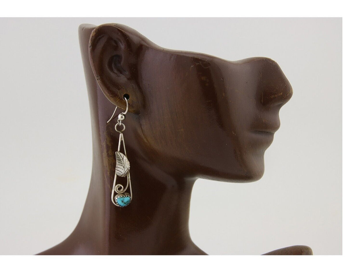 Navajo Dangle Earrings 925 Silver Natural Blue Turquoise Artist Signed JB C.80's
