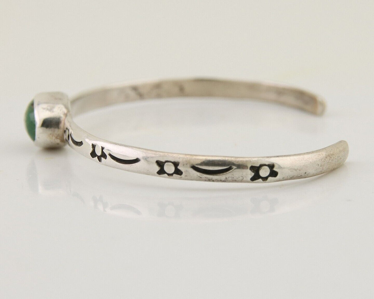 Navajo Hand Stamped Cuff Bracelet Turquoise 925 Silver Native American Artist