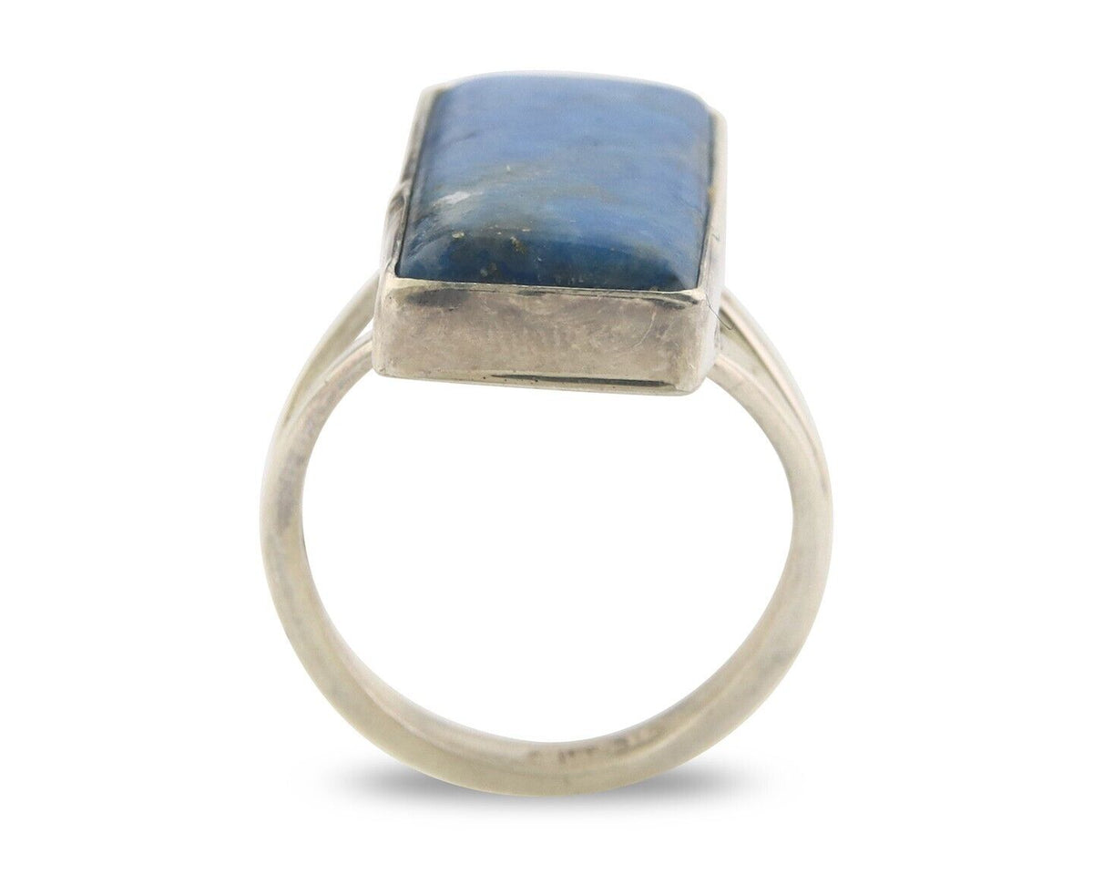 Navajo Ring 925 Sterling Lapis Handmade Native Artist C.80's Size 6.0