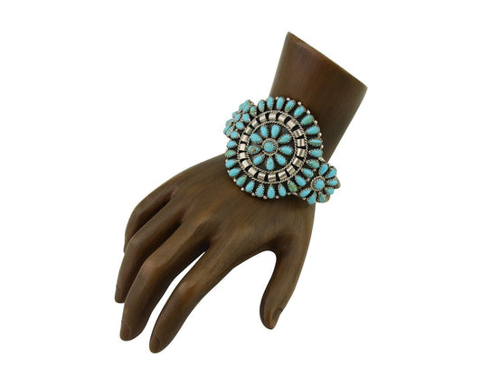 Navajo Bracelet 925 Silver Natural Blue Turquoise Signed Mathilda Benally C.80's