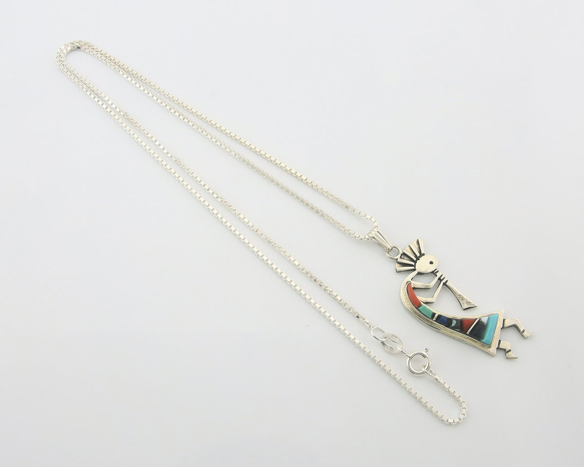 Navajo Kokopelli Necklace Sterling Silver Authentic Natural Gemstone