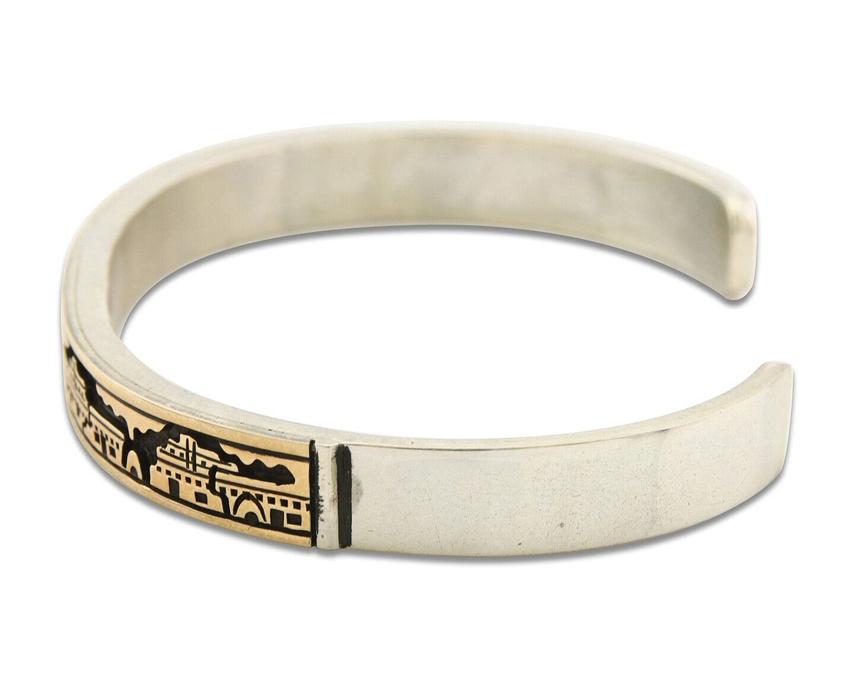 Navajo Bracelet 925 Silver & 14k Gold Signed MM Rogers C.80's