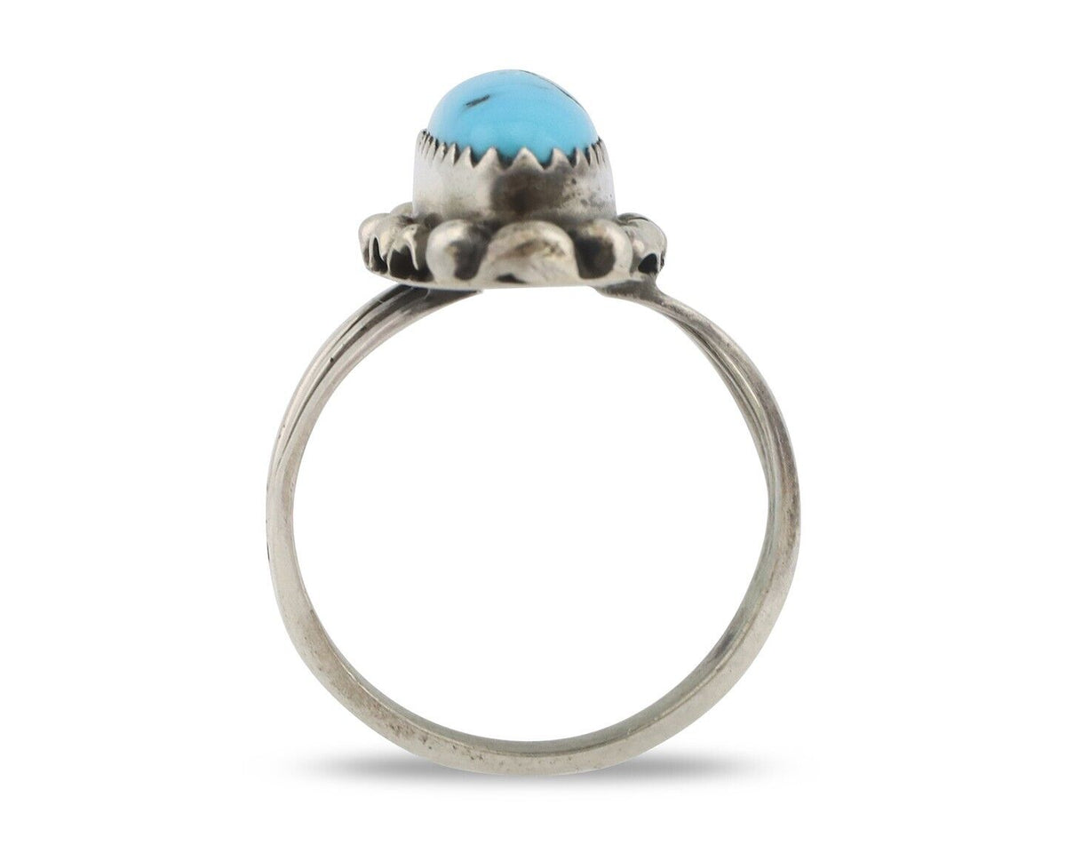 Navajo Ring .925 Silver Sleeping Beauty Turquoise Signed SkyStone Creations C80s
