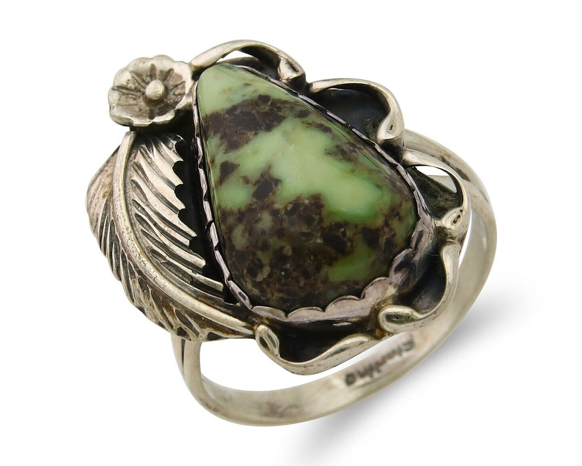 Navajo Ring 925 Sterling Silver Green Turquoise Native American Artist C.80s