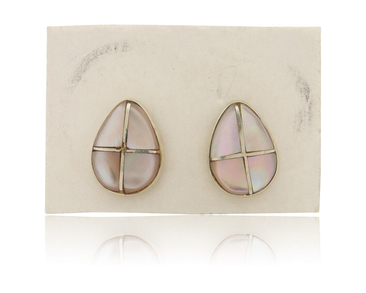 Navajo Earrings 925 Silver Pink Mussel Native American Artist C.80's