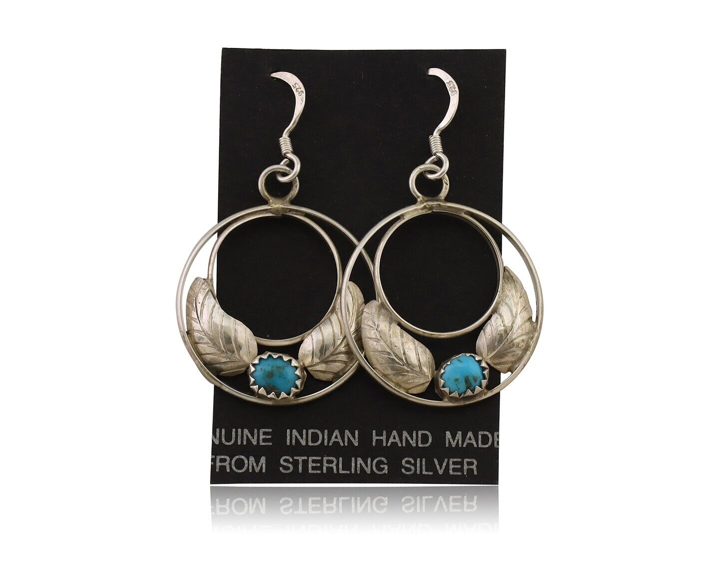 Navajo Handmade Dangle Earrings 925 Silver Blue Turquoise Native Artist C.80s