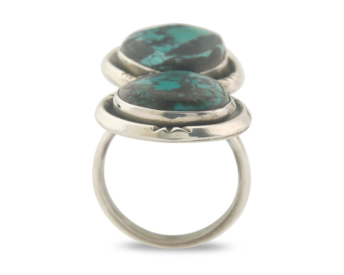 Vintage Navajo Ring 925 Sterling Authentic Turquoise Signed BY Size 8.0