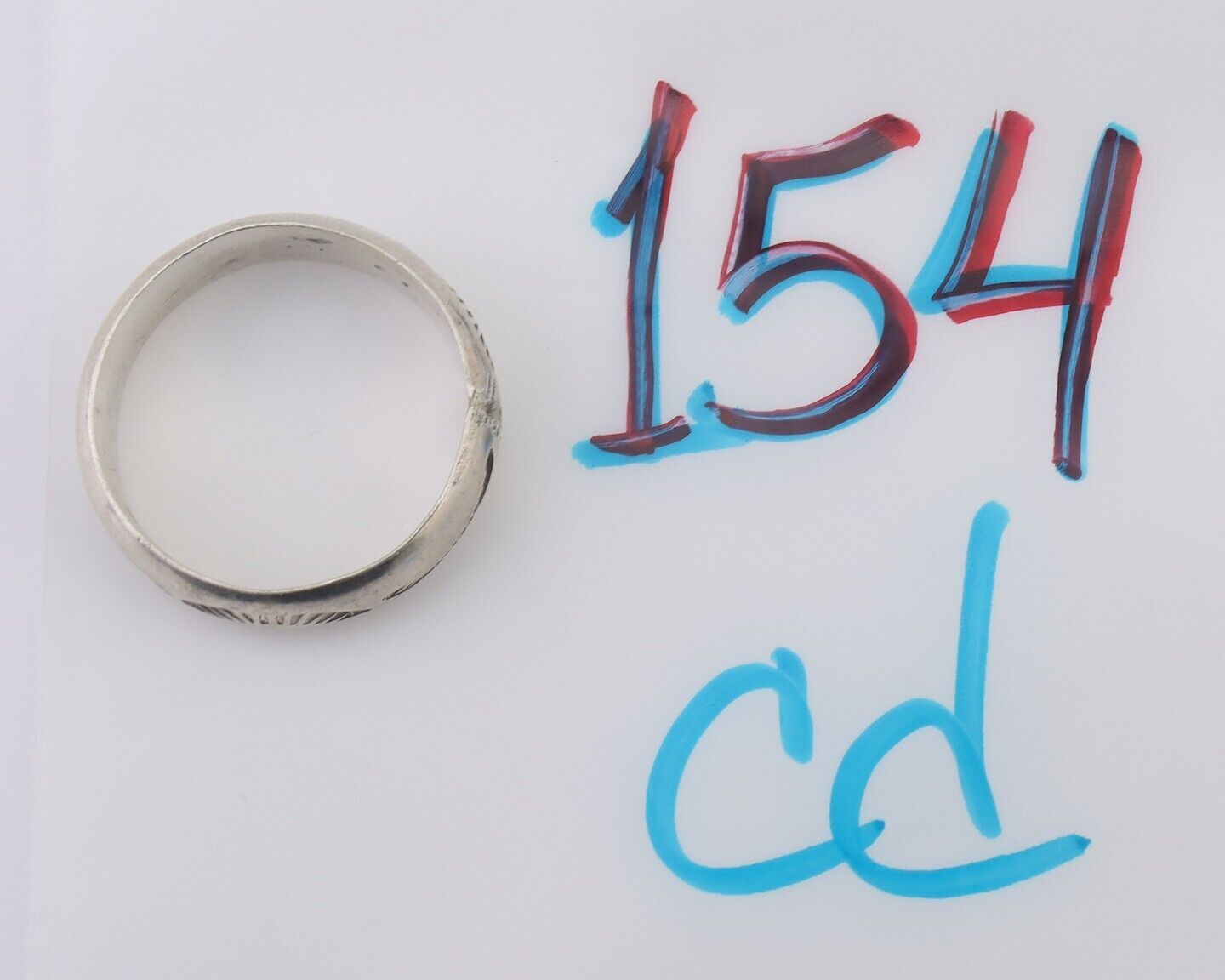 Navajo Hand Stamped Band 925 Silver 6.0 mm Signed Larry Chavez Size 11 C.80's