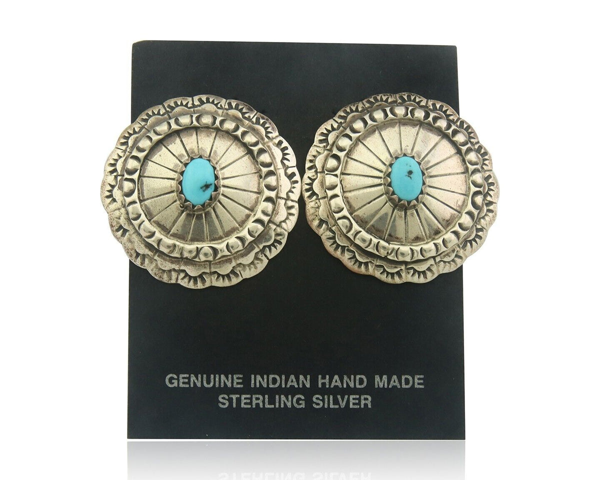 Navajo Earrings 925 Silver Natural Turquoise Native American Artist C.80's