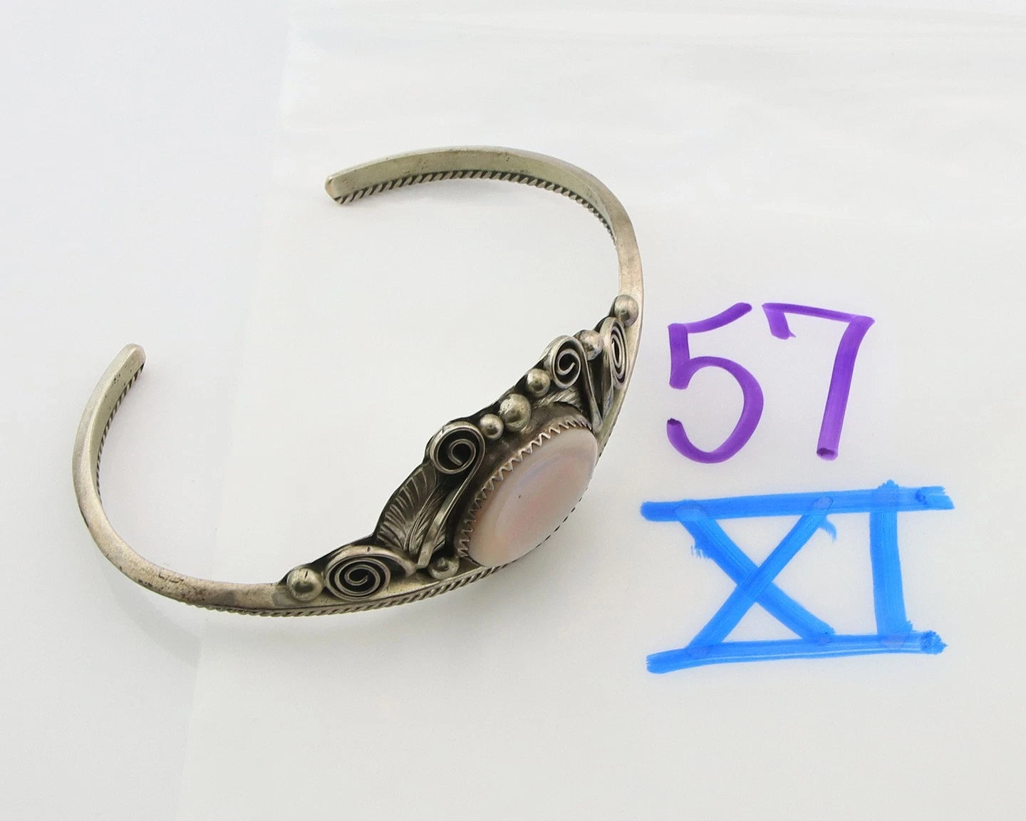 Navajo Cuff Bracelet Sterling Silver Authentic Pink Muscle Signed Justin Morris