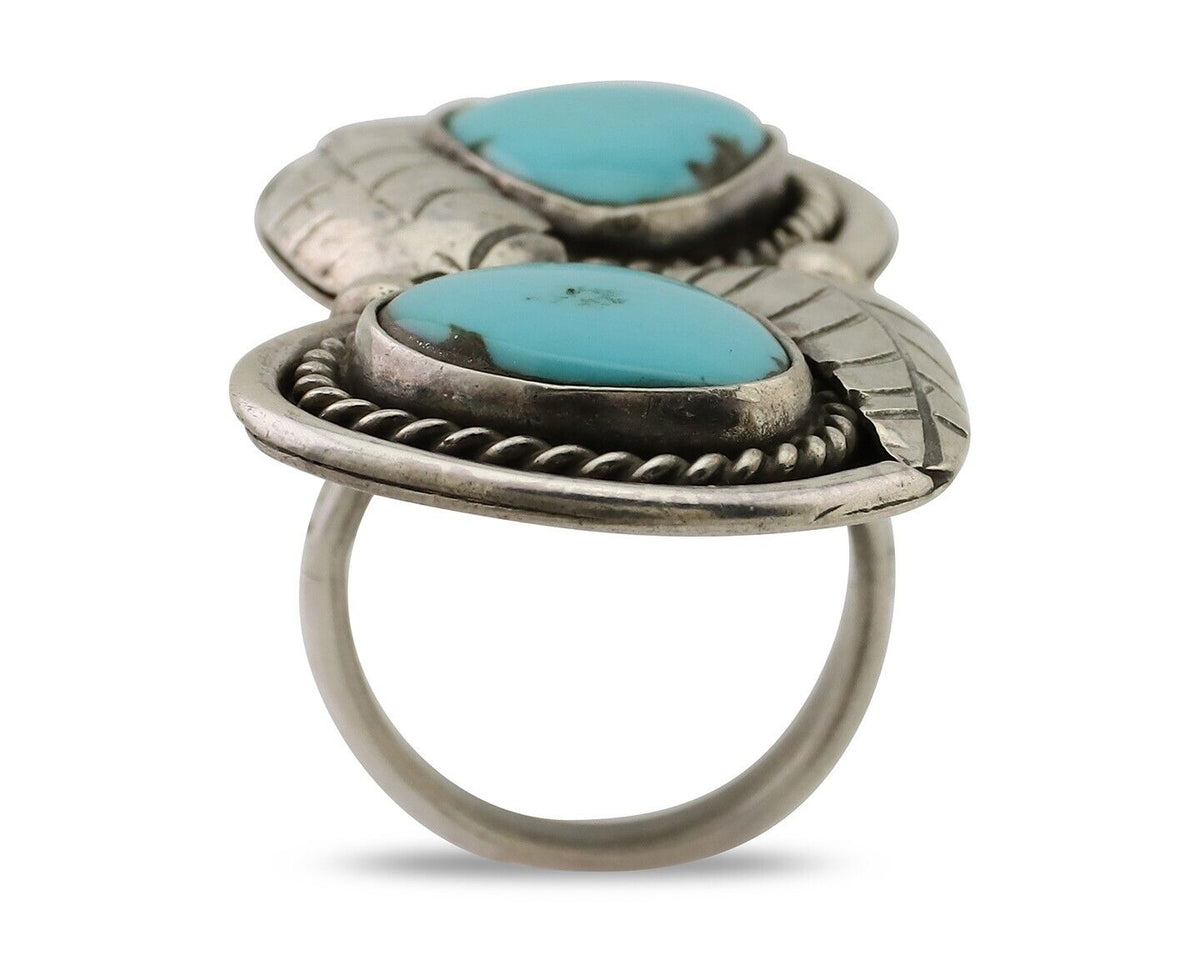 Navajo Handmade Ring 925 Silver Natural Tuquoise Native American Artist C.80's