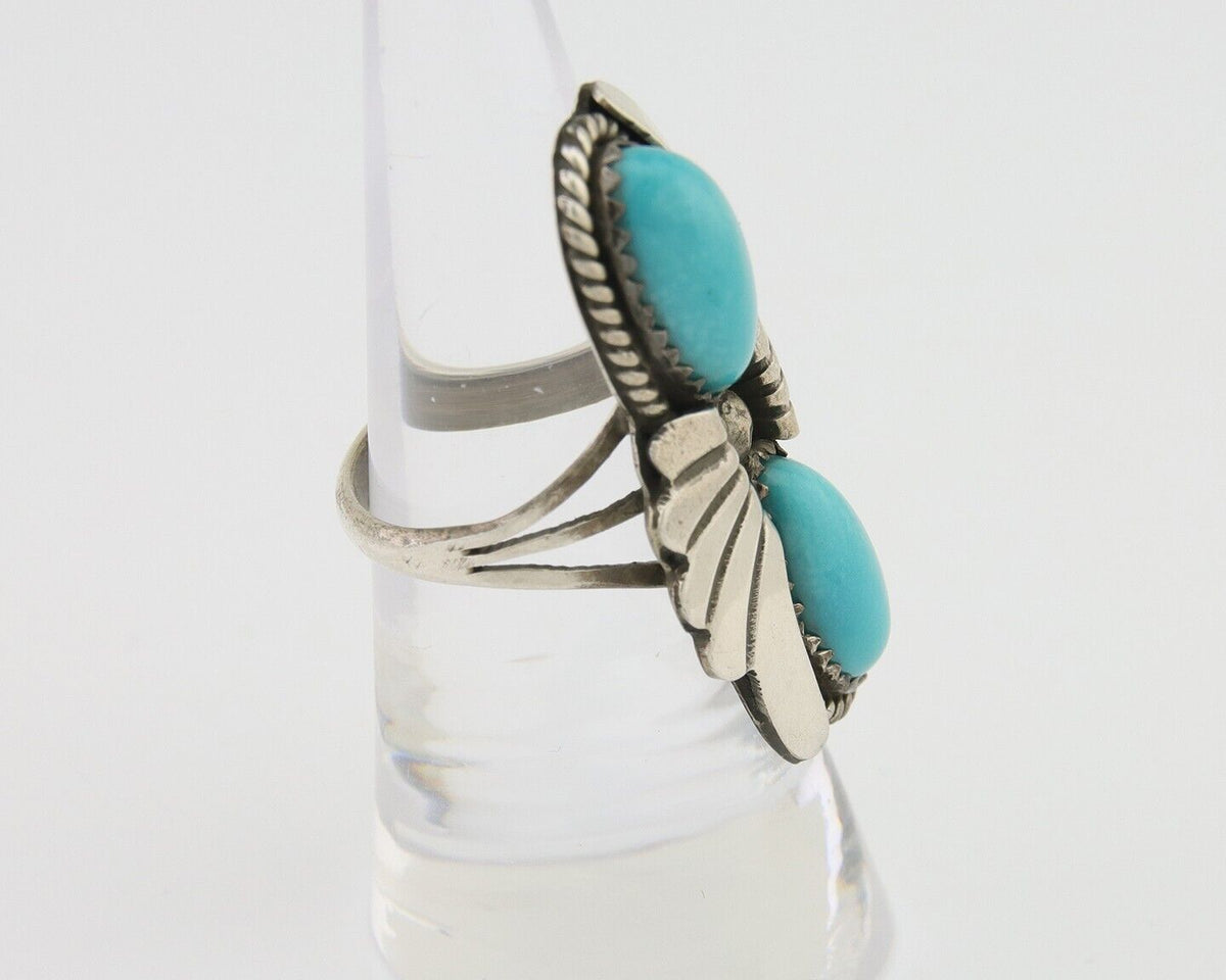 Navajo Ring 925 Silver Natural Blue Turquoise Artist Signed J TSO C.80's