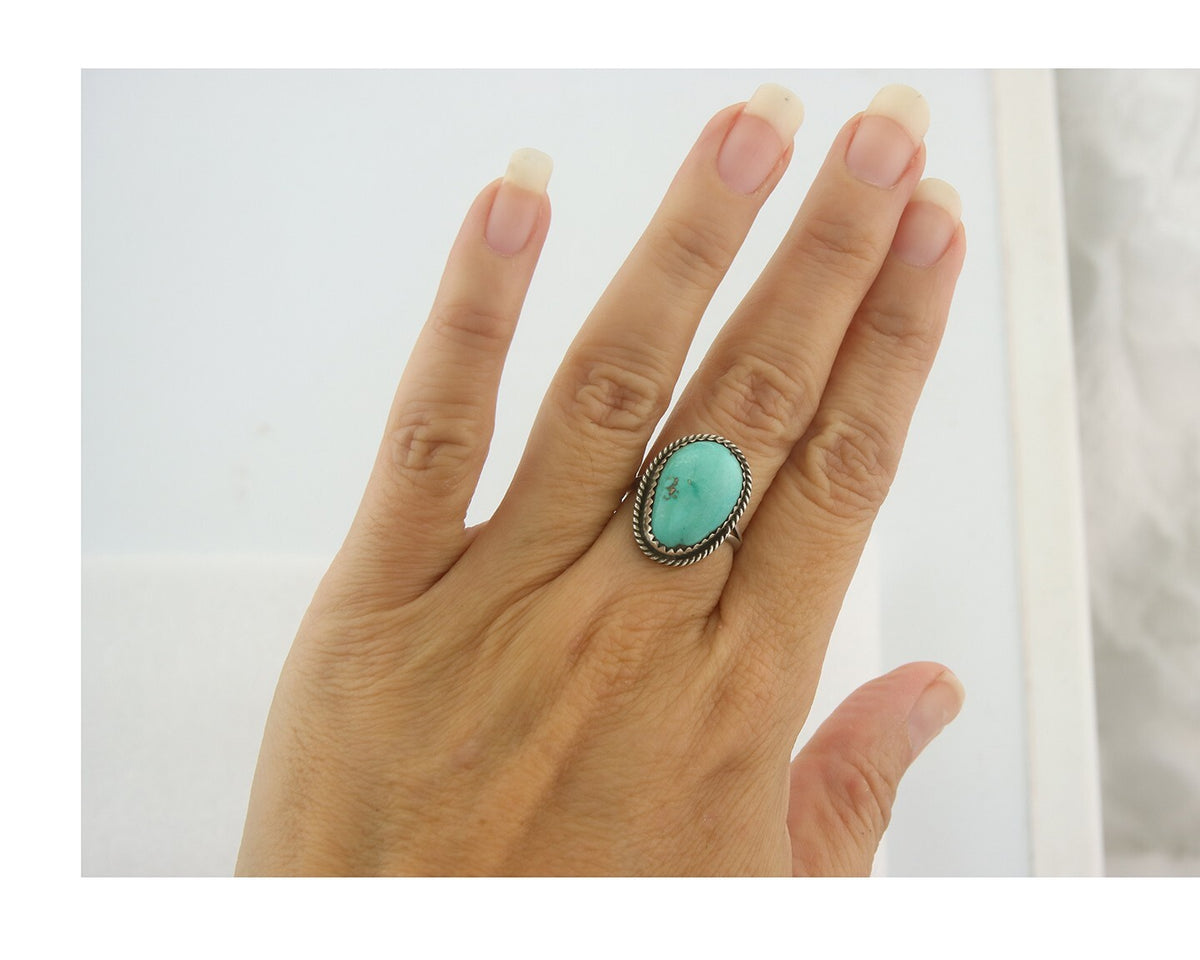 Vintage Navajo Ring 925 Sterling Authentic Santa Rita Turquoise Size 6.0