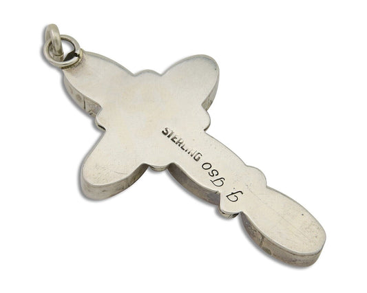 Navajo Cross Pendant 925 Silver Mediterranean Coral Signed J Tso C.80s