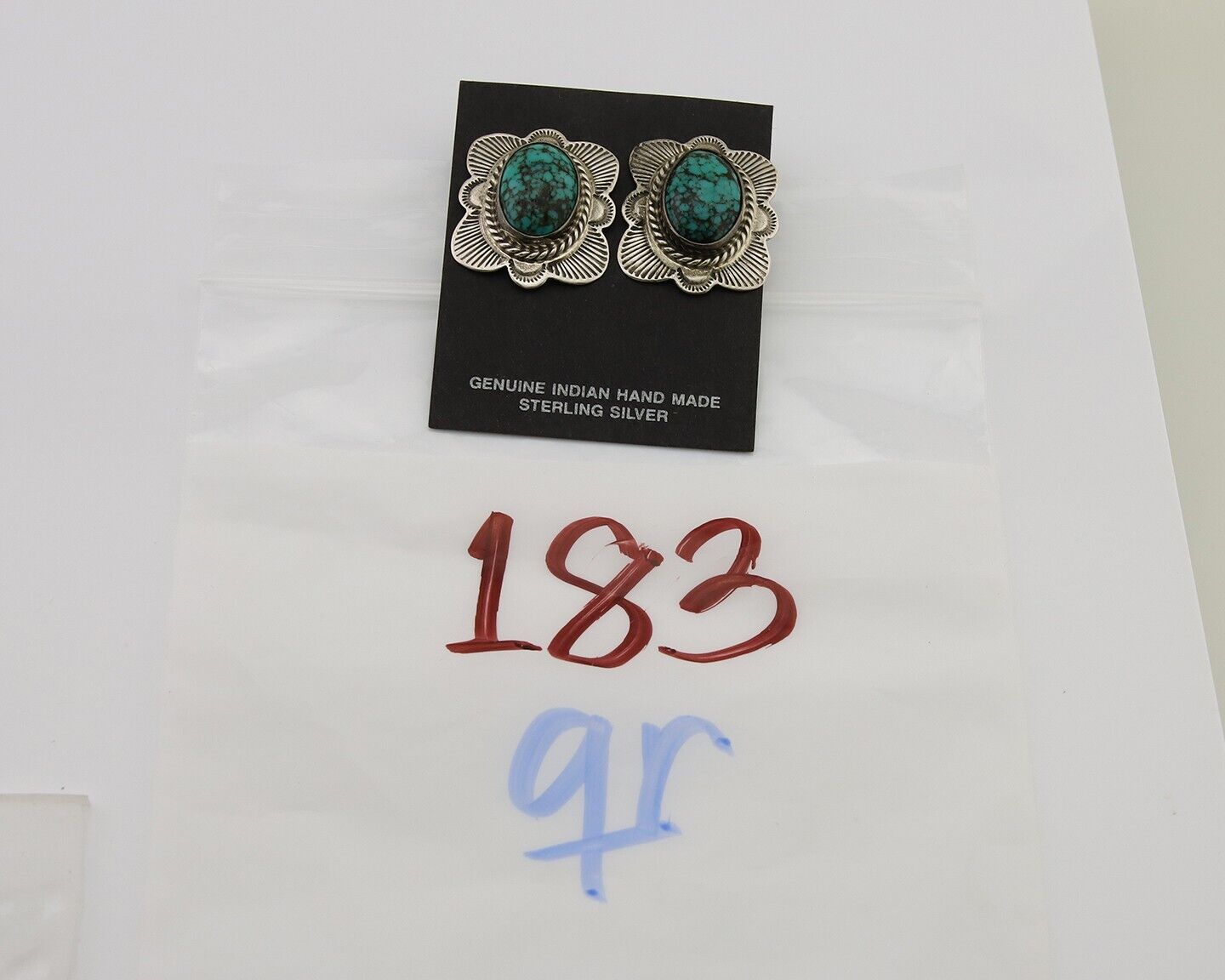 Navajo Earrings 925 Silver Inlaid Turquoise Artist Signed William Denetdale C80s