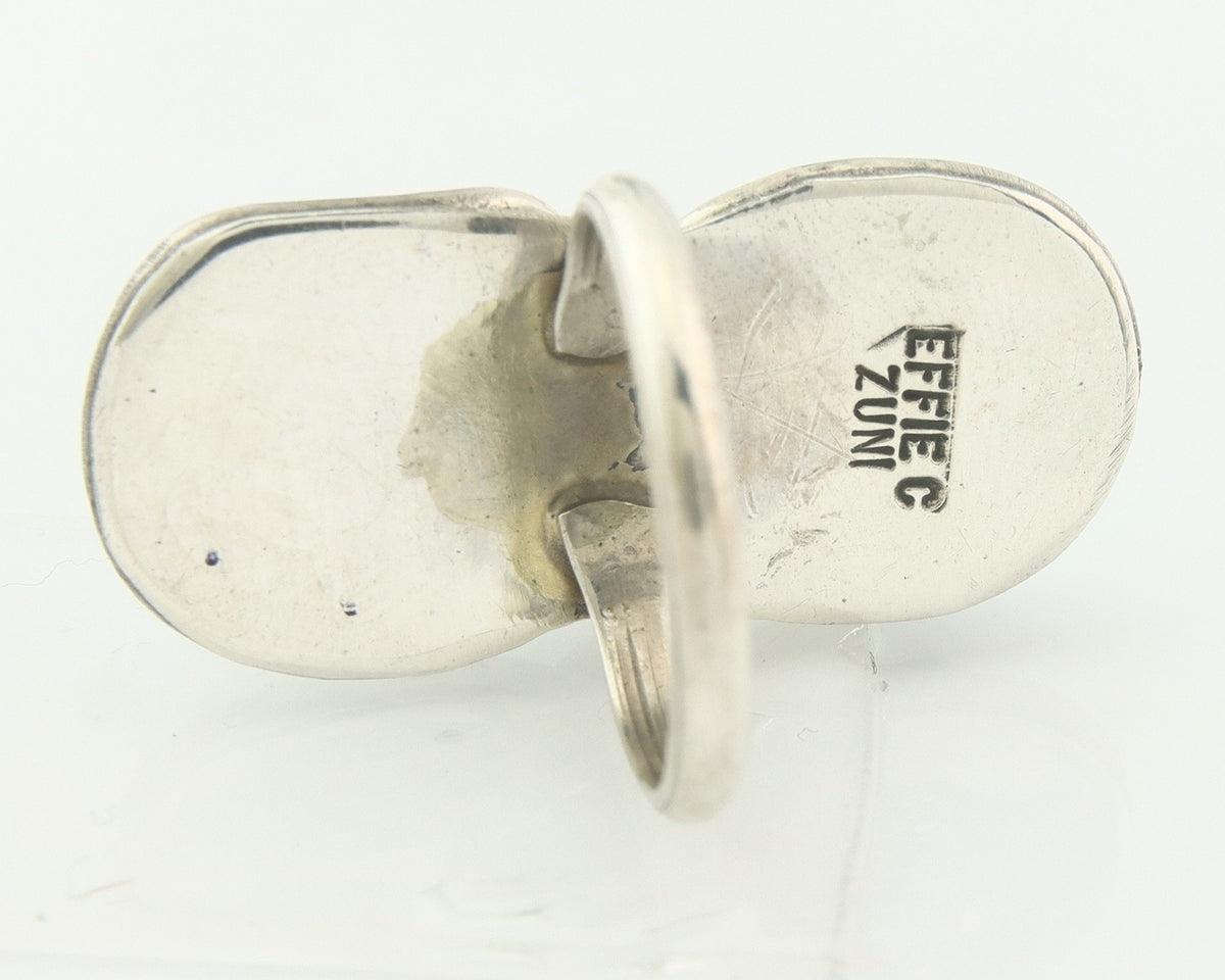 Vintage Zuni Ring 925 Sterling Silver Turquoise Signed Effie Calavasa Size 7.75