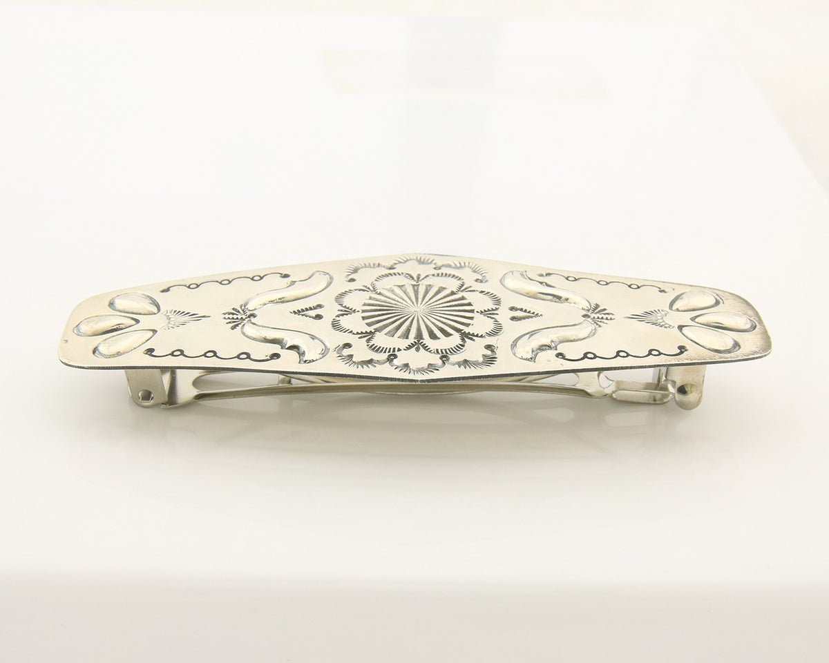 Vintage Navajo Barrette 925 Sterling Silver Hand Stamped Signed Jim Bitsui