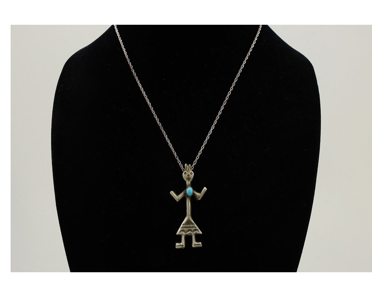 Navajo Turquoise Necklace 925 Silver Sand Cast Dancer C.80's