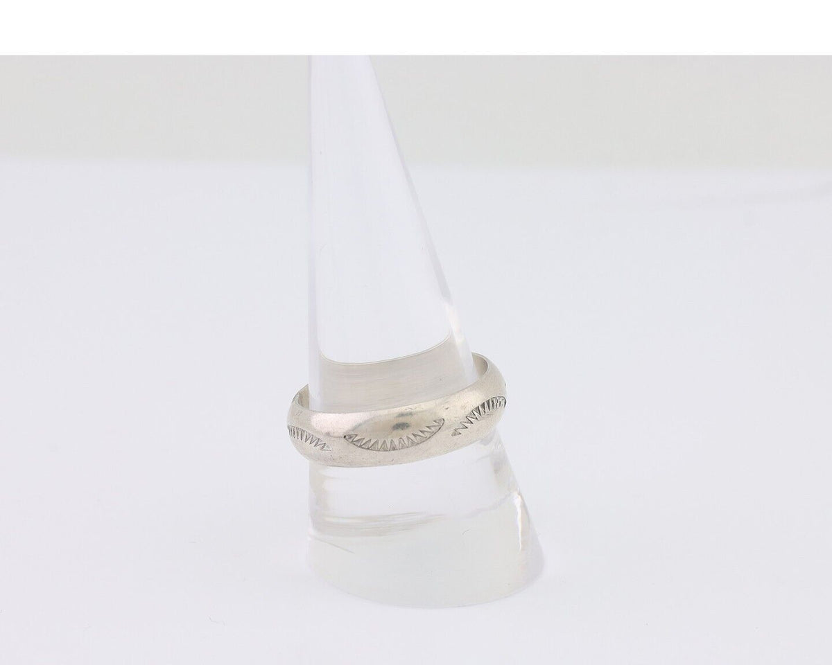 Navajo Hand Stamped Band 925 Silver 6.0 mm Signed Larry Chavez Size 10.25 C.80's