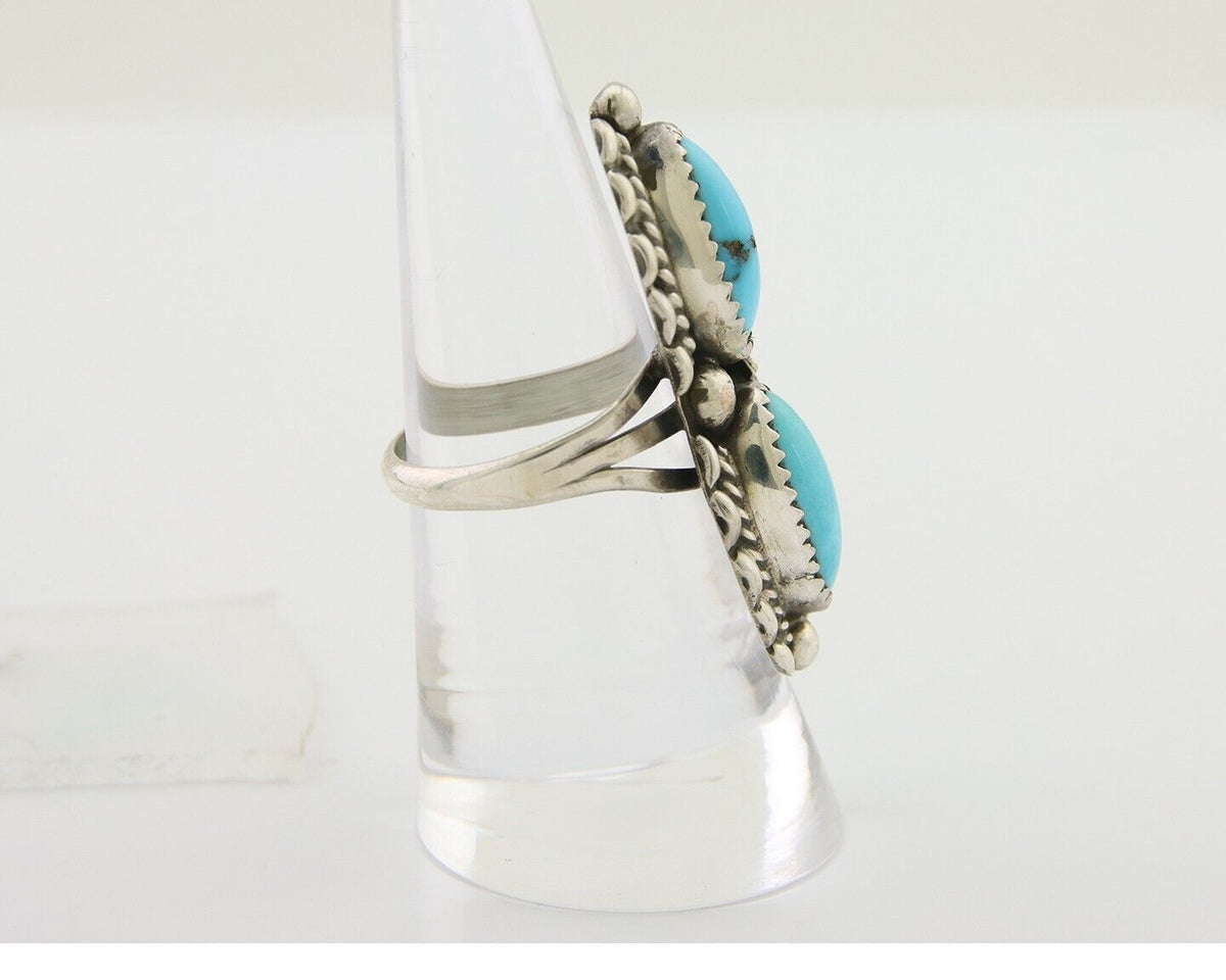Navajo Ring 925 Silver Natural Blue Turquoise Native Artist Signed SC C.80's