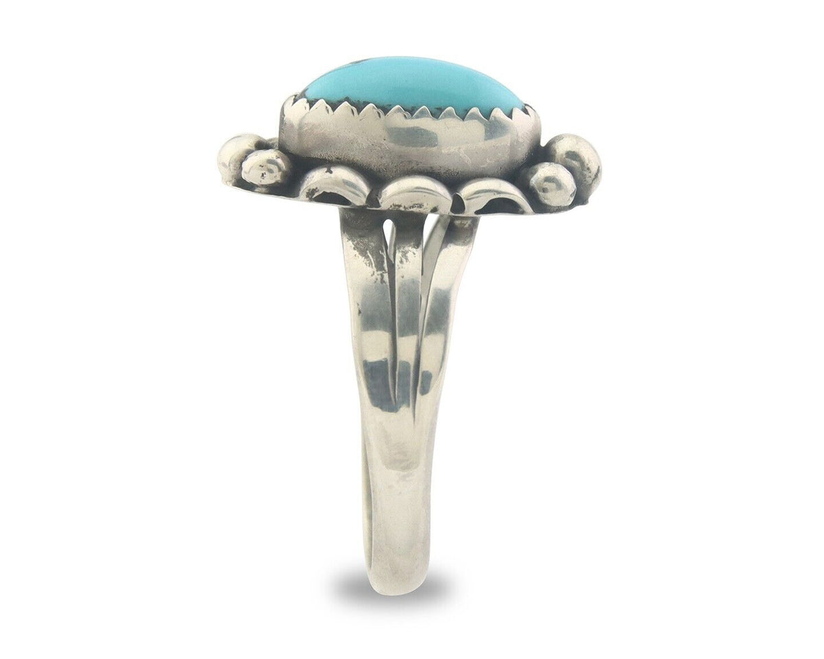 Navajo Ring 925 Sterling Natural Turquoise Native Artist C.80's Size 7.25