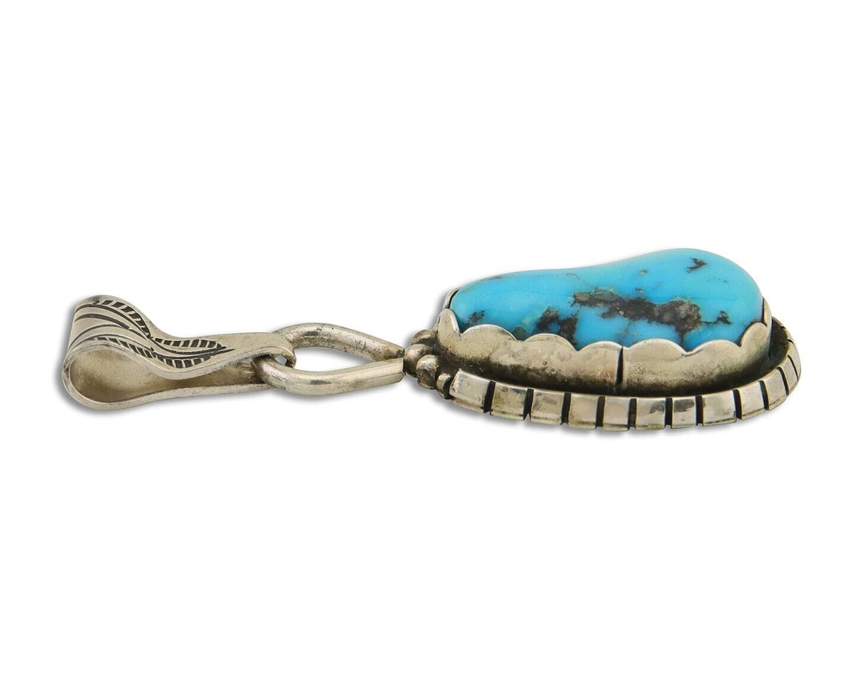 Navajo Sleeping Beauty Turquoise Pendant 925 Silver Signed Tony Guerro C.80's
