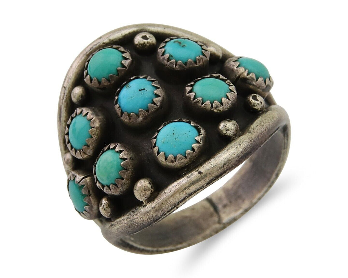 Navajo Ring 925 Sterling Silver Turquoise Artist IJC C.80's Men Size 12.5