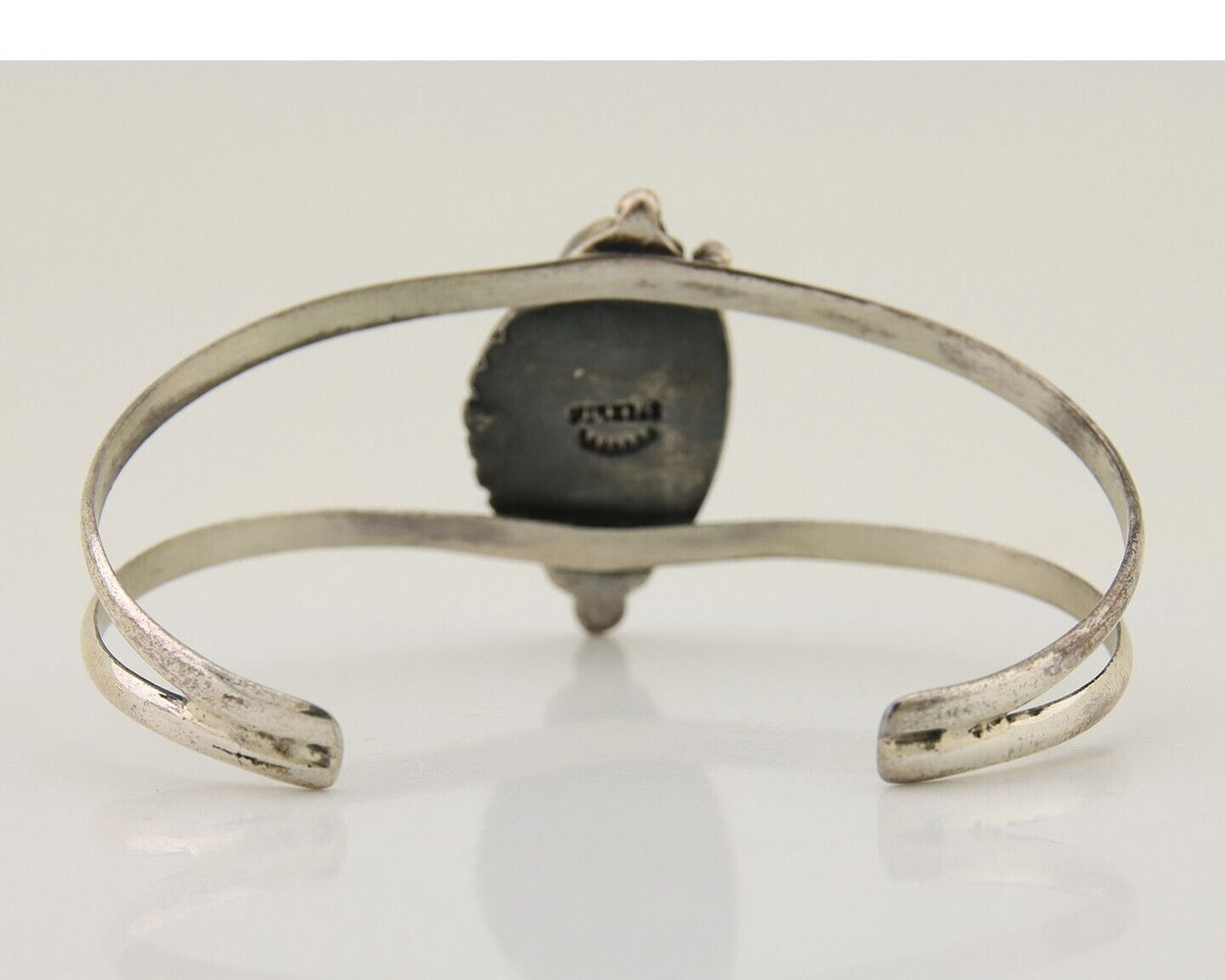 Navajo Hand Stamped Cuff Bracelet Turquoise 925 Silver Signed Sunrise C.80's