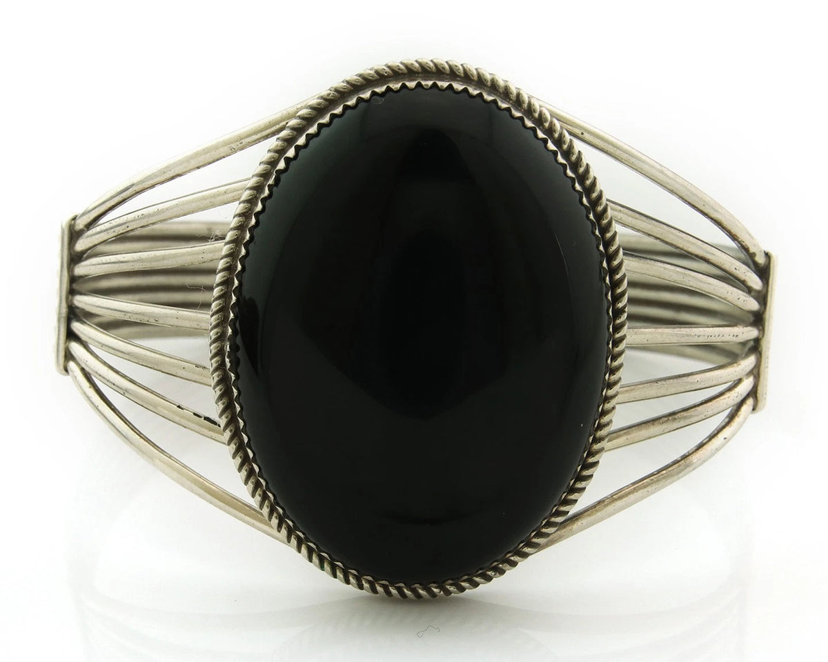 Navajo Cuff Bracelet Sterling Silver Black Onyx Handmade Vintage