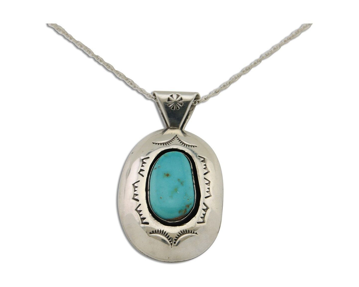 Navajo Necklace 925 Silver Natural Turquoise Artist Signed SLJ? C.80's