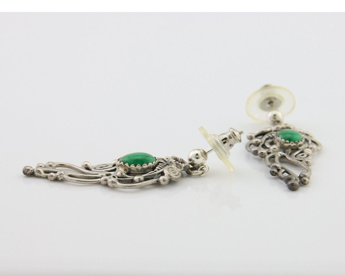 Navajo Shield Earrings 925 Silver Natural Turquoise Native American Artist C80s