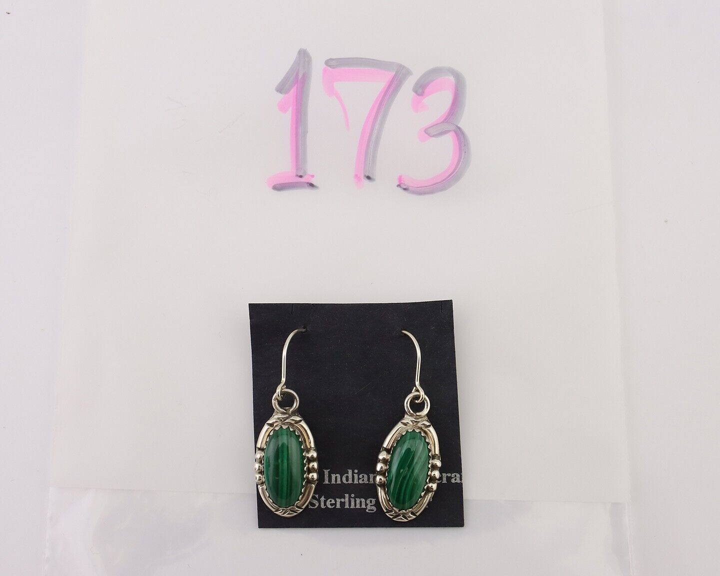 Navajo Earrings 925 Silver Natural Malachite Native American Artist C.80's