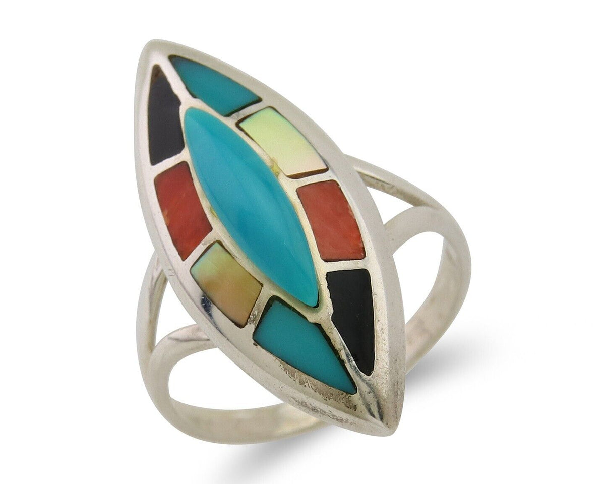 Navajo Ring 925 Silver Turquoise Shell Onyx Spiney Oyster Native Artist C.80's