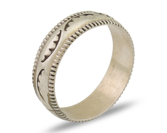 Navajo Hand Stamped Band 925 Silver 6.0 mm Native Artist Size 7.5 C.80's