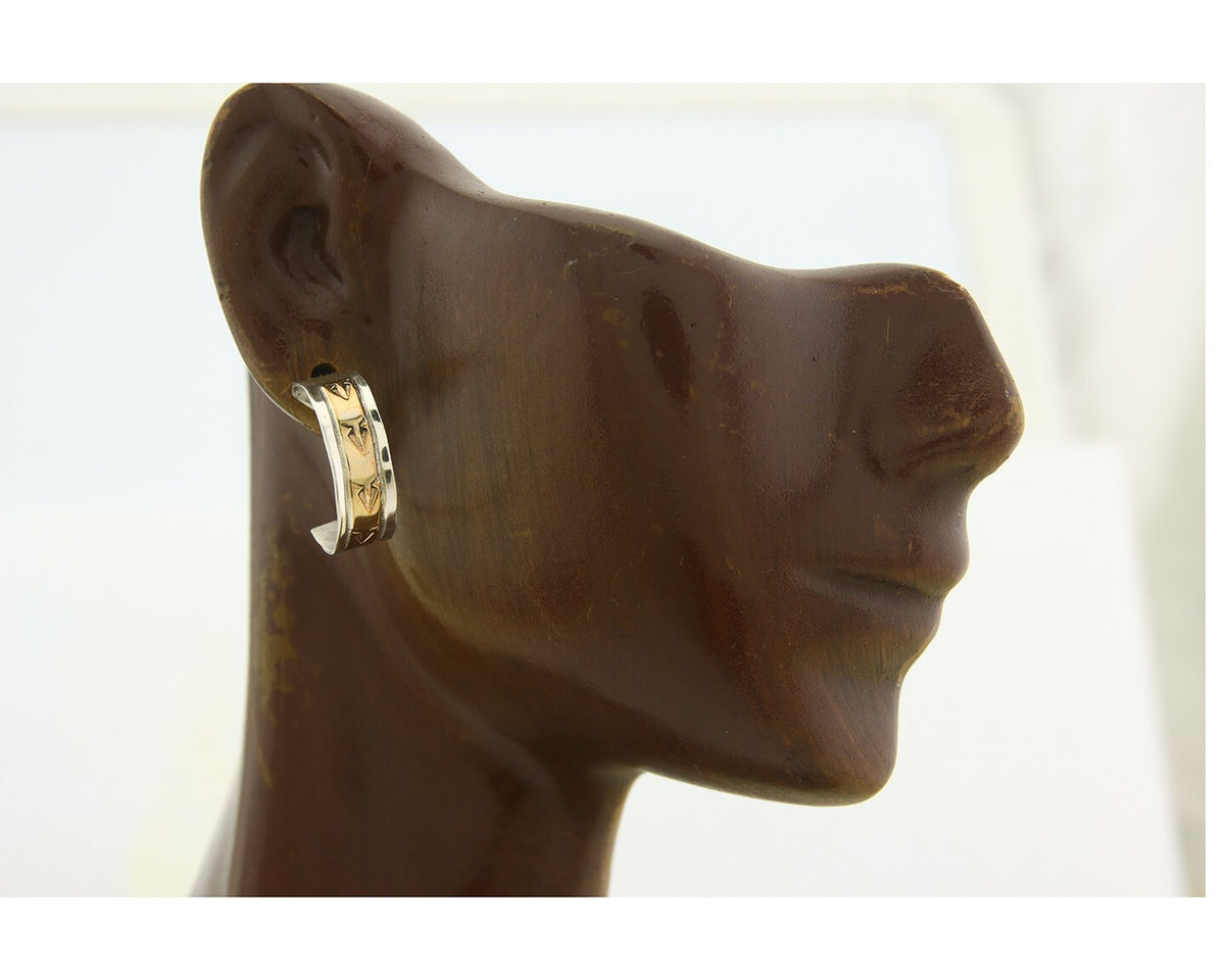 Navajo Hoop Earrings 925 Silver & Gold Native American Artist C.80's