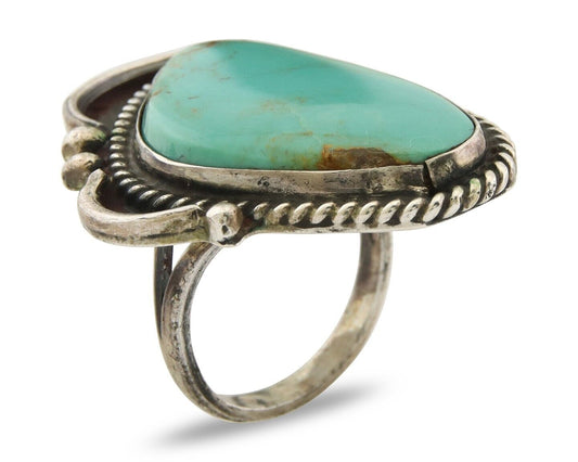 Navajo Ring 925 Sterling Natural Mined Turquoise Handmade C.80's Size 6.5