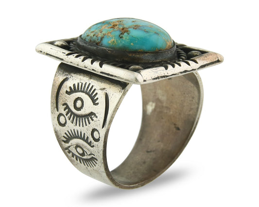 Traditional Navajo Ring Sterling Silver Authentic Turquoise Handmade Size 11