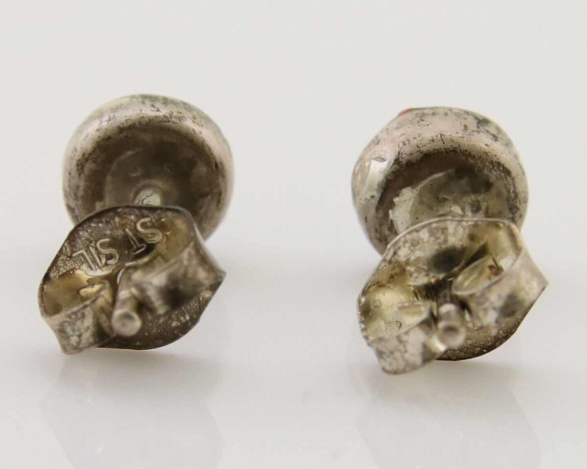 Navajo Earrings 925 Silver Inlaid Natural Onyx & Coral Native Artist C.80's