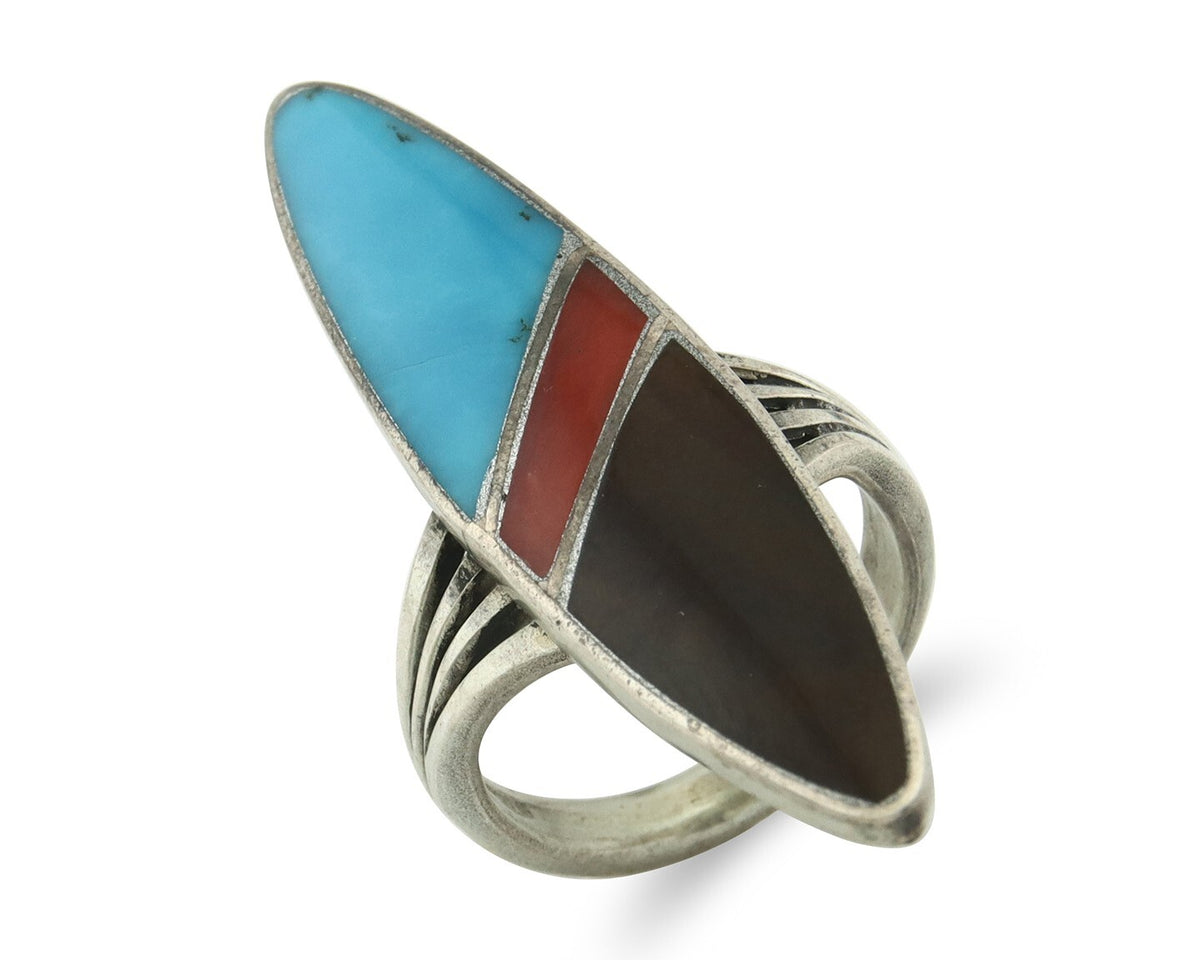 Vintage Navajo Ring 925 Sterling Silver Turquoise Handmade Size 7.5
