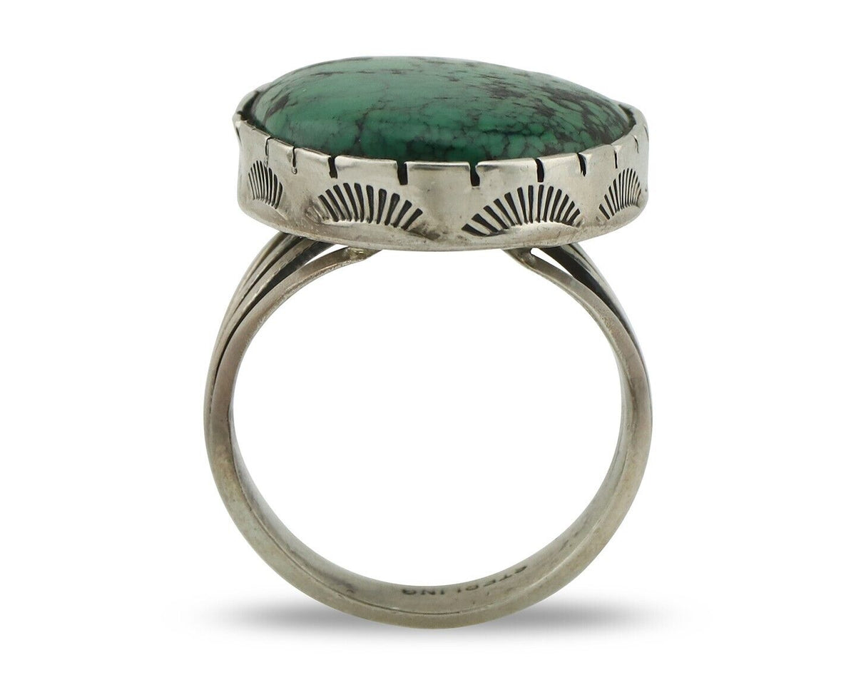 Navajo Ring 925 Silver Natural Spiderweb Turquoise Native American Artist C.80's