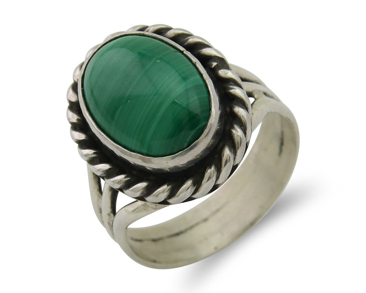 Navajo Ring 925 Silver Natural Malachite Native American Artist C.80's