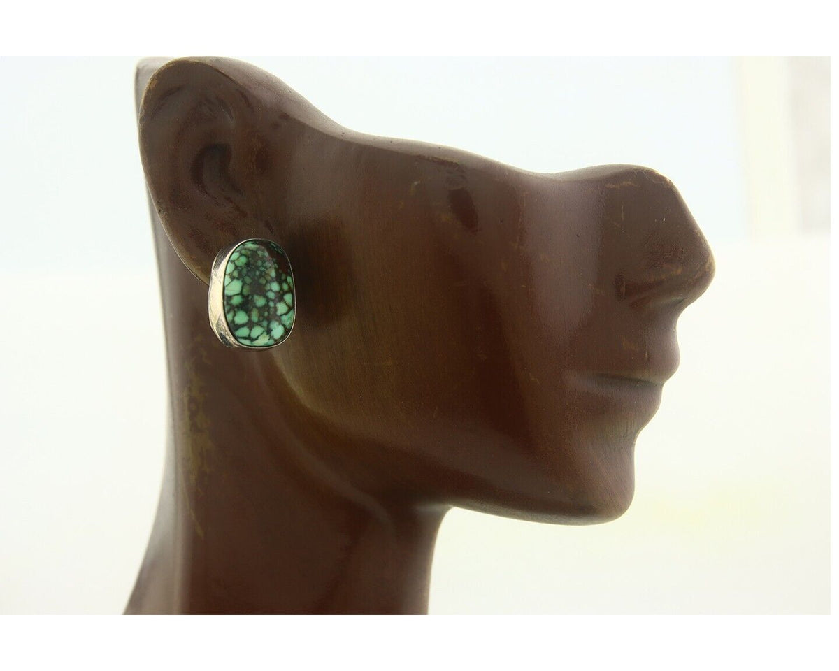 Navajo Earrings 925 Silver Spiderweb Natural Turquoise Signed D Lvingston C80s