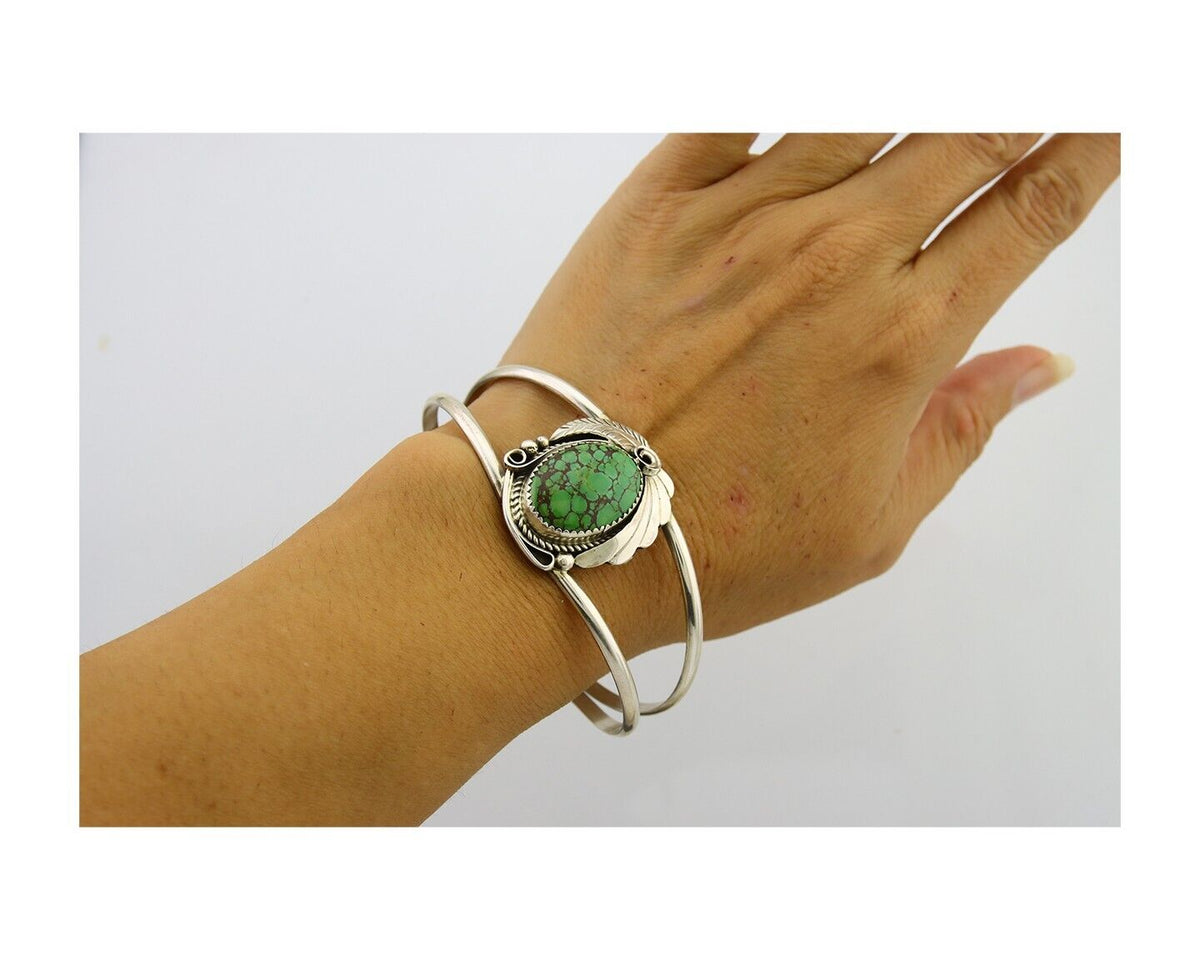 Navajo Cuff Bracelet 925 Silver Turquoise Artist Signed C Davis C.80's