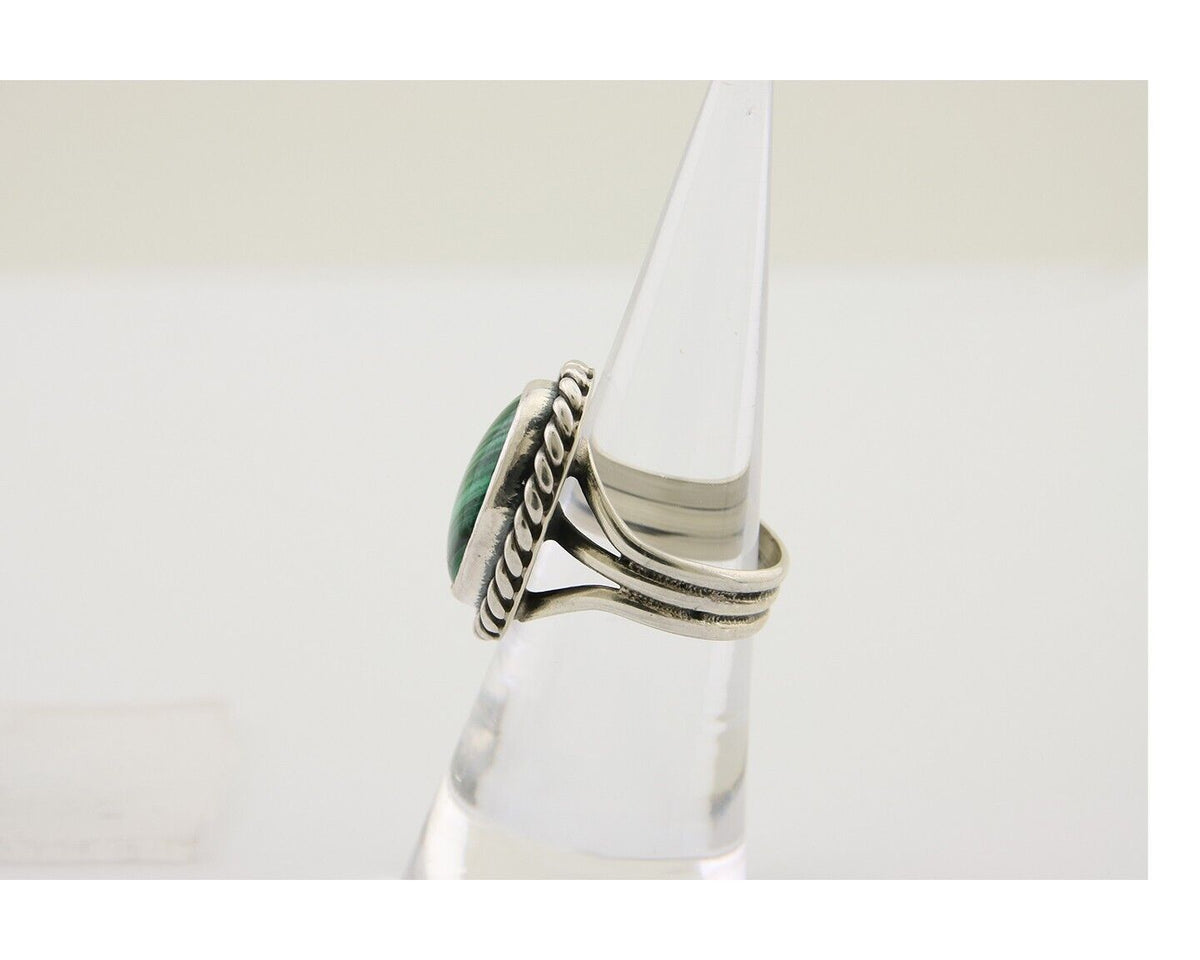 Navajo Ring 925 Silver Natural Malachite Native American Artist C.80's