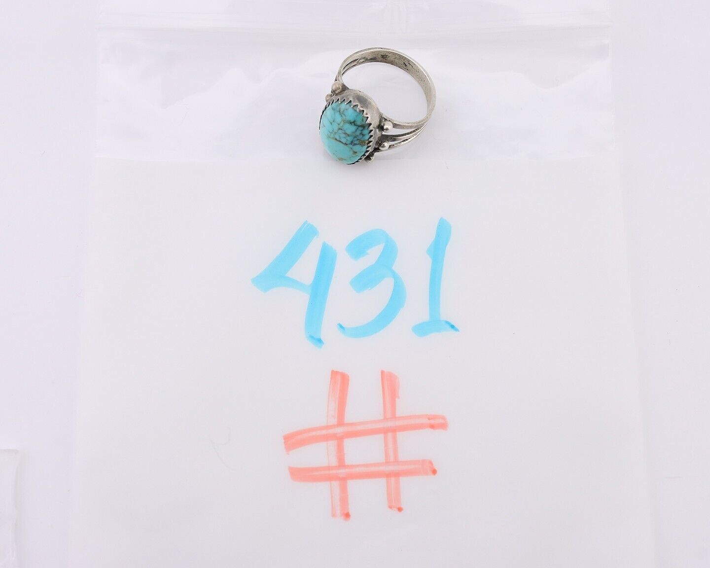 Navajo Ring 925 Silver Natural Kingman Turquoise Native American Artist C.80's