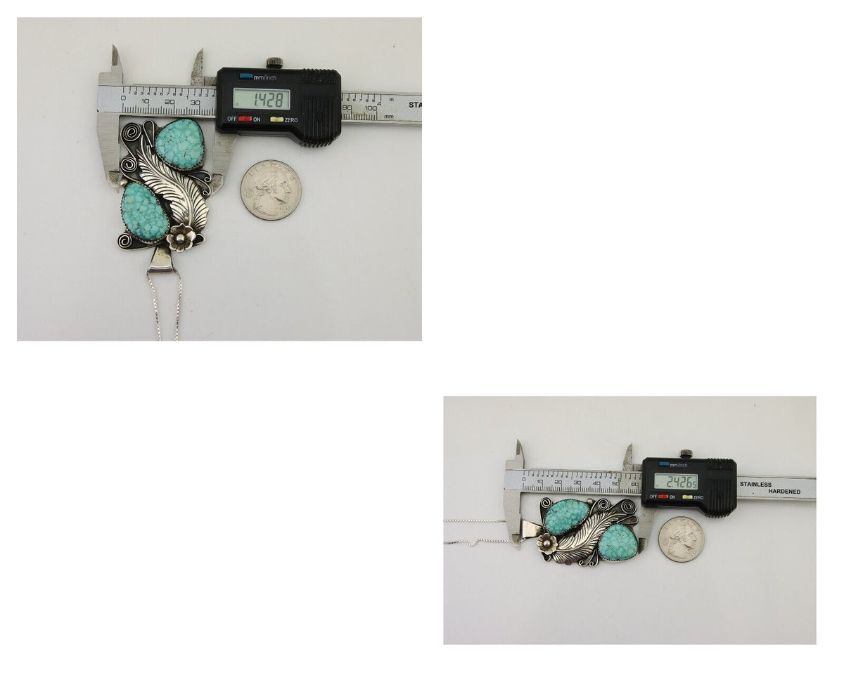 Navajo Necklace 925 Silver Natural Turquoise Artist Signed M Thomas C.80's