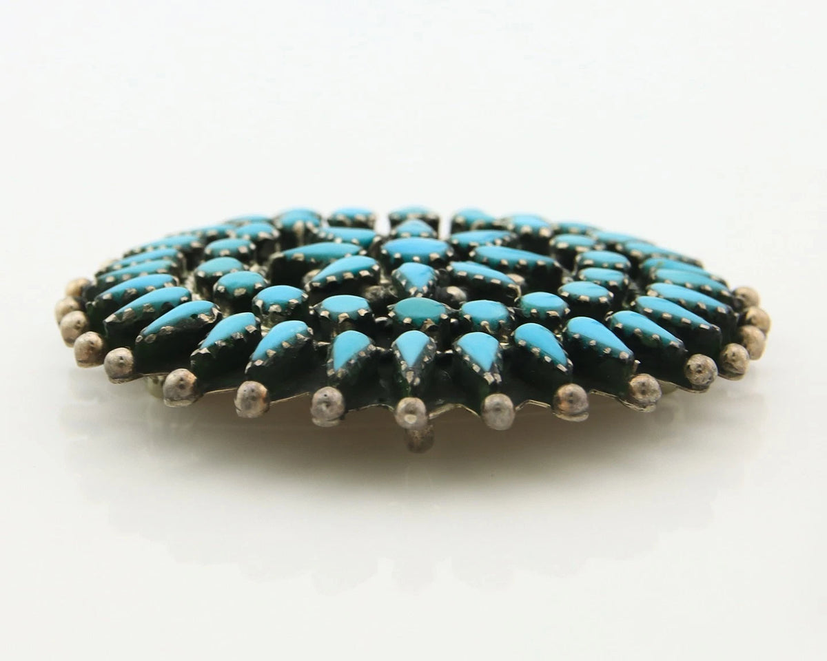 Navajo Handmade Pin Sterling Silver Turquoise Vintage Artist Signed LMB