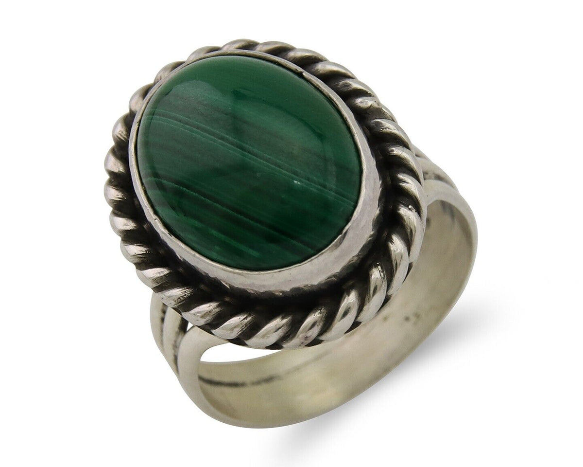 Navajo Ring 925 Silver Natural Malachite Native American Artist C.80's